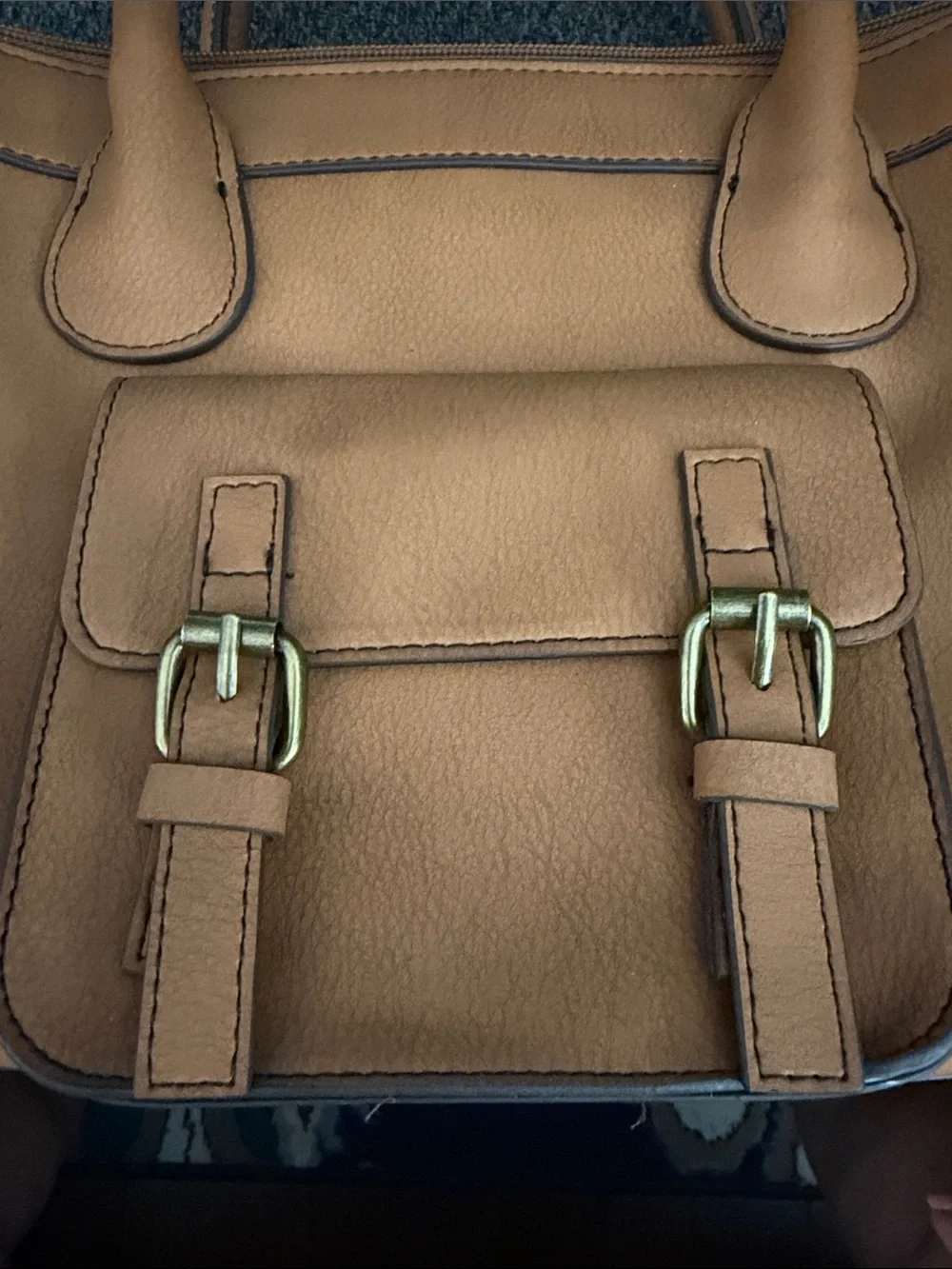 Classic Tan Leather Satchel Handbag with Front Pocket a.n.a. NEW